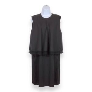HACHE Black Cotton Layered Sleeveless Shift Midi Dress size M